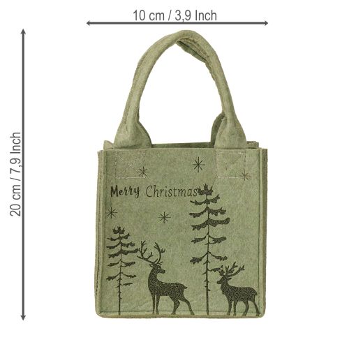 Floristik24 Bolsa de fieltro Feliz Navidad pequeña con asas Verde 15×10cm