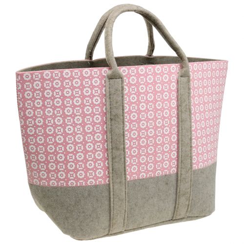 Floristik24 Bolso de fieltro rosa-gris con estampado 55cm x 36cm x 18cm