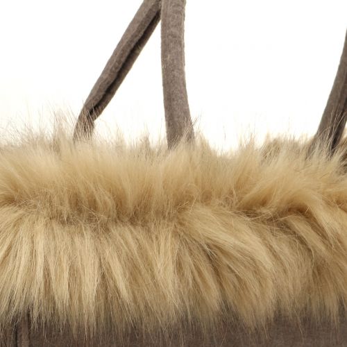 Floristik24 Bolsa de fieltro con borde de piel marrón claro 38cm x24cm x 20cm