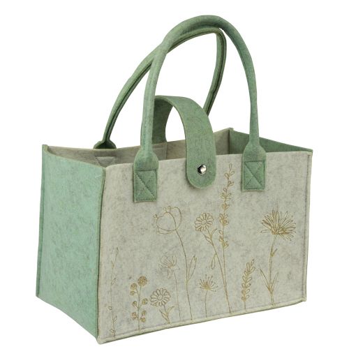 Artículo Bolso de fieltro con asa con flores verde crema 30x18x37cm