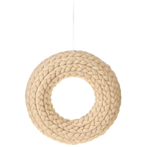 Artículo Corona decorativa de fieltro de lana en color marrón claro para colgar Ø30cm W4cm