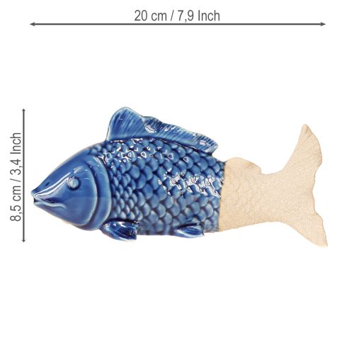 Artículo Decoración de pez de cerámica azul marino beige 20×8×8,5cm 2 uds