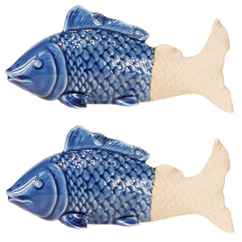 Artículo Decoración de pez de cerámica azul marino beige 20×8×8,5cm 2 uds