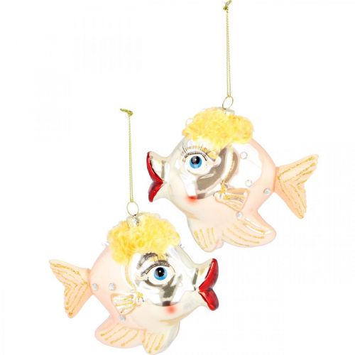 Artículo Decoraciones para árboles de Navidad peces, colgantes decorativos, adornos navideños, vidrio real H9.5cm 2pcs