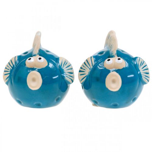 Floristik24 Pez de cerámica, marítimo, pez decorativo azul L11.5 4pcs