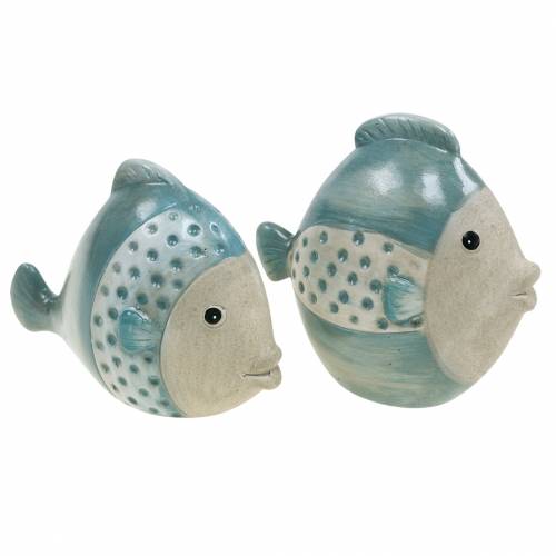 Peces decorativos azul terracota, gris H14cm / 12.5cm juego de 2
