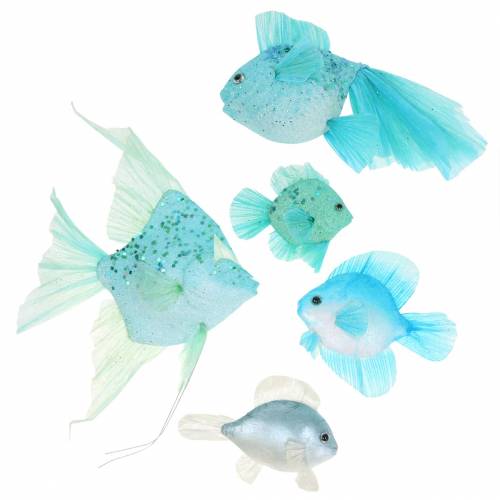 Floristik24 Pez decorativo para colgar azul turquesa verde gris 10-22cm 5pcs