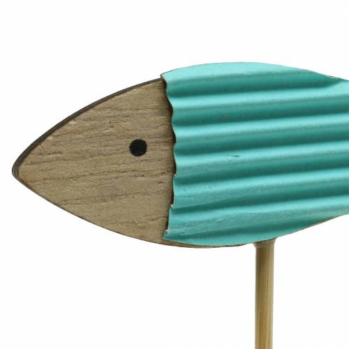 Artículo Tapones decorativos madera de pescado azul turquesa blanco 8cm H31cm 24pcs