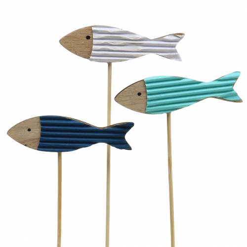 Floristik24 Tapones decorativos madera de pescado azul turquesa blanco 8cm H31cm 24pcs