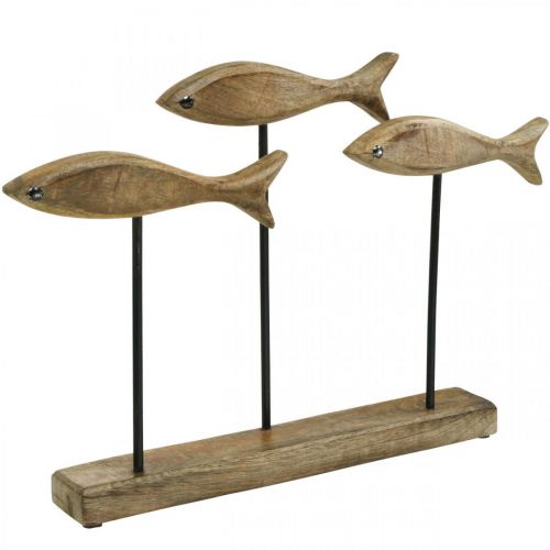 Floristik24 Decoración marítima, escultura decorativa, pez de madera en un soporte, color natural, negro H30cm L45cm