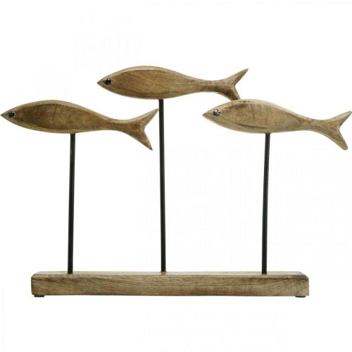 Floristik24 Decoración marítima, escultura decorativa, pez de madera en un soporte, color natural, negro H30cm L45cm