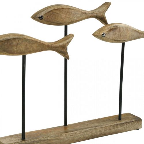 Floristik24 Decoración marítima, escultura decorativa, pez de madera en un soporte, color natural, negro H30cm L45cm