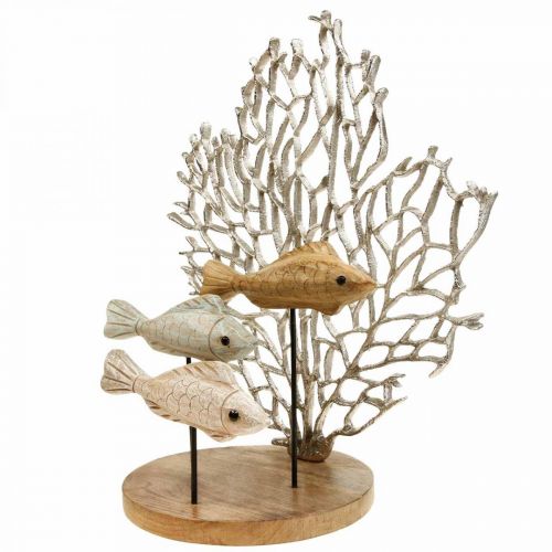 Floristik24 Escuela de decoración de peces, decoración de coral, decoración de peces de madera H48.5cm