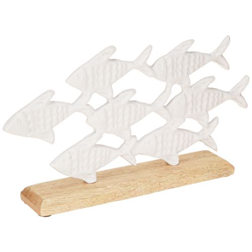 Banco de Peces Decoración Pez Blanco Metal Madera Natural 28x16cm