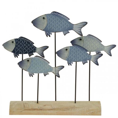Floristik24 Banco de peces pez deco metal sobre base de madera 32×7×30cm