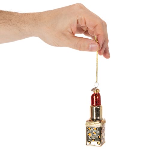 Adorno para árbol de Navidad: frasco de perfume y pintalabios con estampado de leopardo, 11 cm, 2 unidades. | Floristik24.es