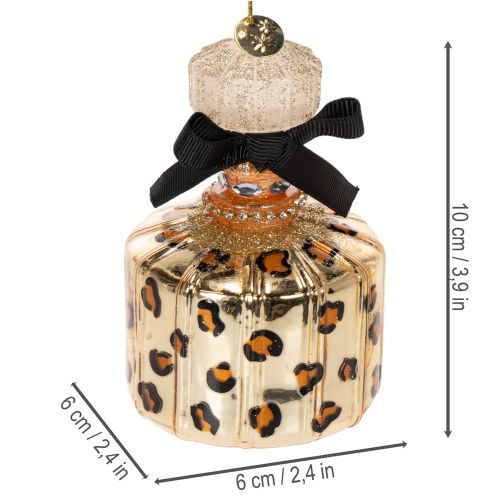 Adorno para árbol de Navidad: frasco de perfume y pintalabios con estampado de leopardo, 11 cm, 2 unidades. | Floristik24.es