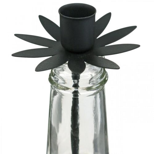Floristik24 Candelero para Botella Vidrio Negro, Metal Ø6.5cm H25.5cm