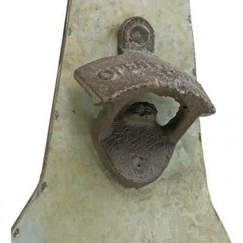 Artículo Abrebotellas decoración vintage de metal con recipiente colector Al. 41 cm