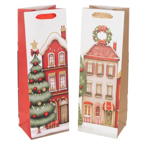 Bolsa de regalo con forma de botella, casa navideña y árbol de Navidad de 36 cm (2 unidades)