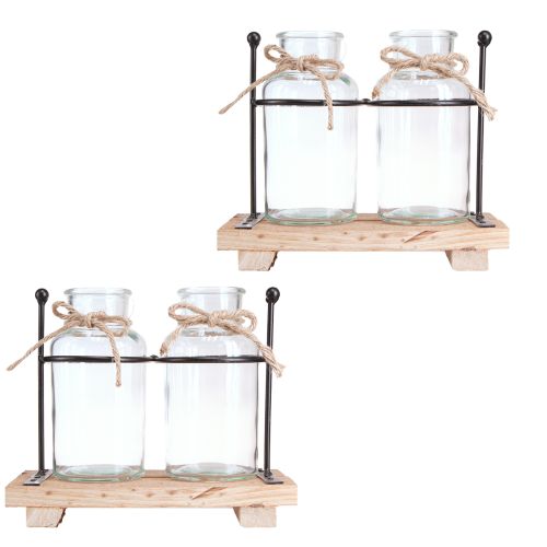 Artículo Jarrón para botellas botellas decorativas vidrio madera 23x12x19,5cm 2ud