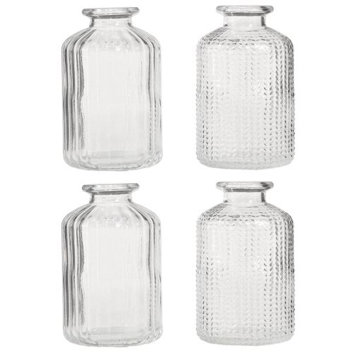 Artículo Jarrón botella de cristal mini jarrones con decoración retro H9cm 4 piezas