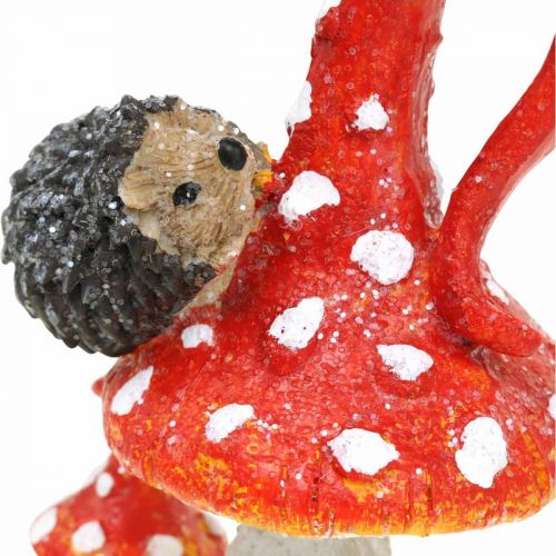 Artículo Amanita muscaria con decoración de erizo decoración de otoño de setas H14cm 2 piezas