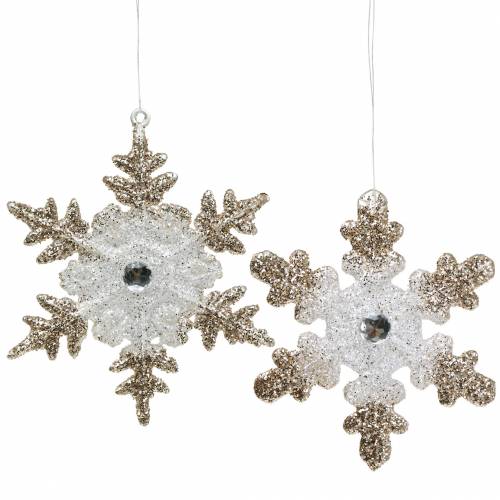 Floristik24 Árbol de navidad decoración copo de nieve brillo perla 2pcs