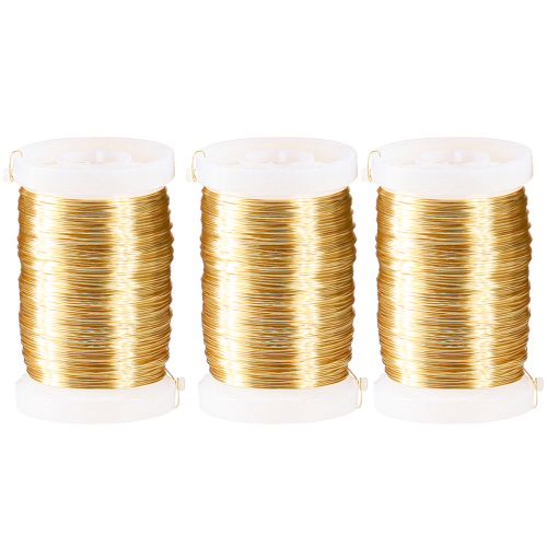 Artículo Alambre de floristería alambre de mirto alambre decorativo oro 0,30 mm 100 g 3 piezas