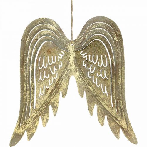 Floristik24 Decoración navideña alas de ángel, decoración de metal, alas para colgar doradas, aspecto antiguo H29.5cm W28.5cm