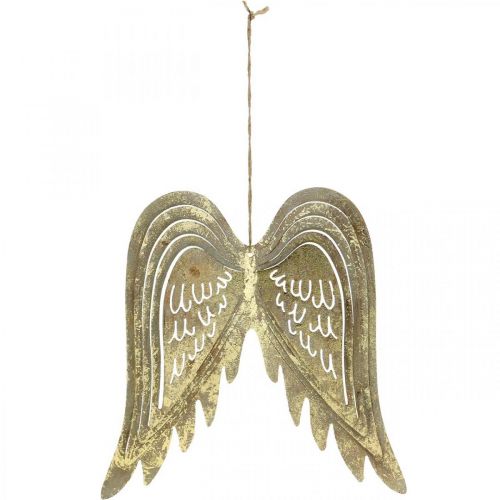 Decoración navideña alas de ángel, decoración de metal, alas para colgar doradas, aspecto antiguo H29.5cm W28.5cm