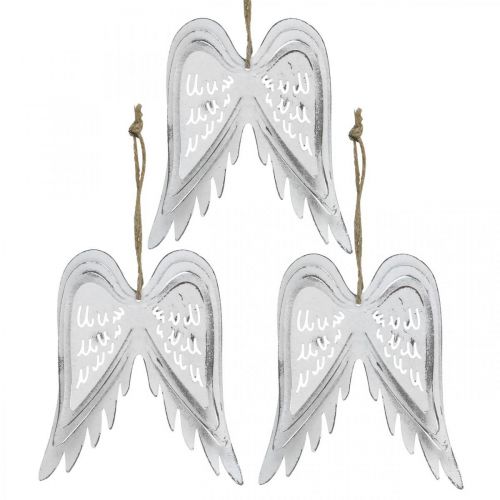 Floristik24 Alas de ángel para colgar, decoración navideña, colgantes de metal blanco H11.5cm W11cm 3pcs