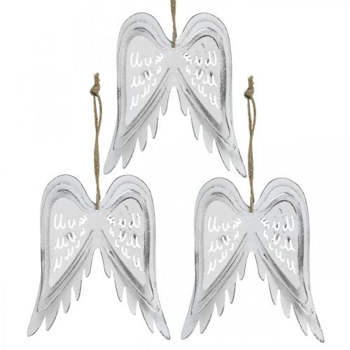 Floristik24 Alas de ángel para colgar, decoración navideña, colgantes de metal blanco H11.5cm W11cm 3pcs