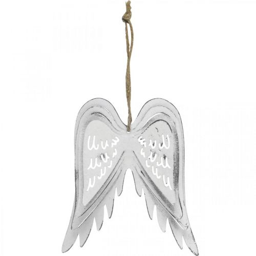 Floristik24 Alas de ángel para colgar, decoración navideña, colgantes de metal blanco H11.5cm W11cm 3pcs