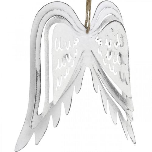 Artículo Alas de ángel para colgar, decoración navideña, colgantes de metal blanco H11.5cm W11cm 3pcs