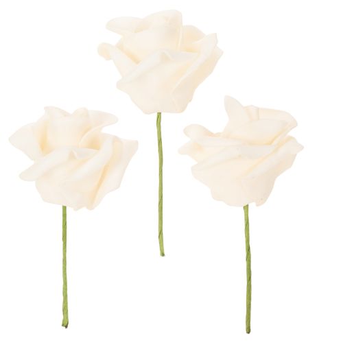 Rosas artificiales, color crema, flor de 10 cm con tallo, 100 unidades.