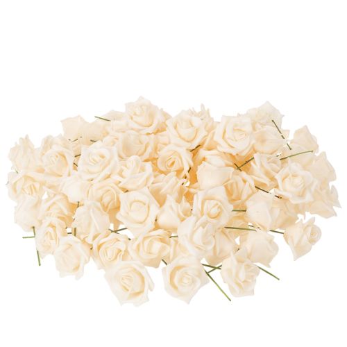 Rosas artificiales, color crema, flor de 10 cm con tallo, 100 unidades. | Floristik24.es