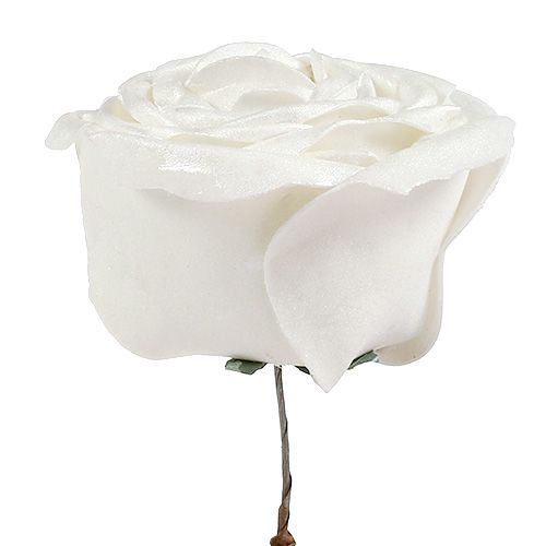 Floristik24 Rosa de foam blanca con nácar Ø10cm 6 piezas