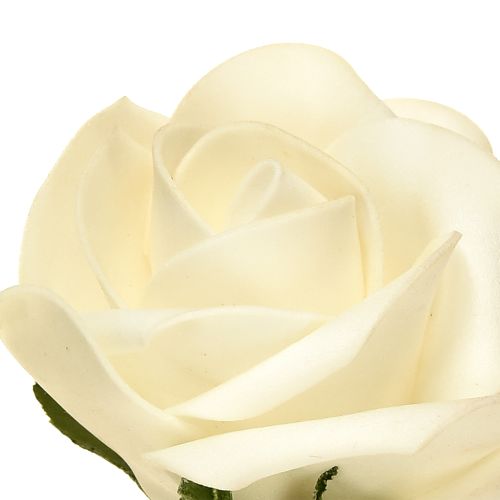 Artículo Rosas de espuma con tallo flores espuma crema Ø7,5cm 18 uds