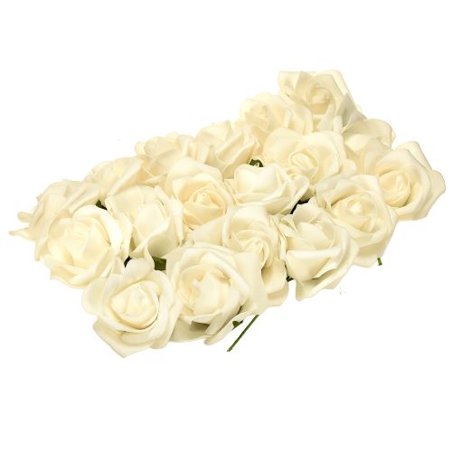 Artículo Rosas de espuma con tallo flores espuma crema Ø7,5cm 18 uds