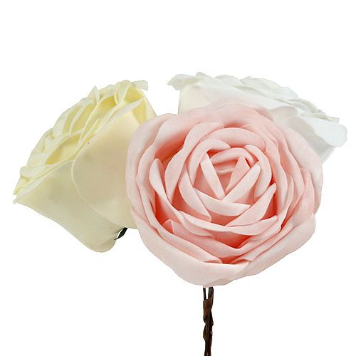 Floristik24 Foamrose Mix Ø10cm Rosa, Crema, Blanco 6pcs