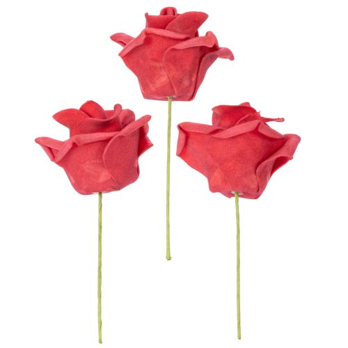 Rosas artificiales rojas con tallo, 5 cm, 100 unidades | Floristik24.es