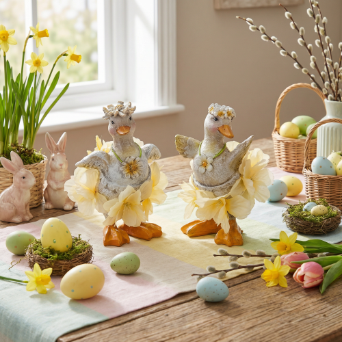 Artículo Figura decorativa de pato con vestido floral, primavera, accesorio de decoración de verano con detalles, 11 cm, 2 piezas