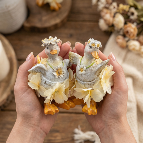 Artículo Figura decorativa de pato con vestido floral, primavera, accesorio de decoración de verano con detalles, 11 cm, 2 piezas