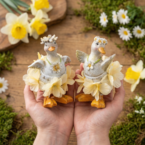 Artículo Figura decorativa de pato con vestido floral, primavera, accesorio de decoración de verano con detalles, 11 cm, 2 piezas