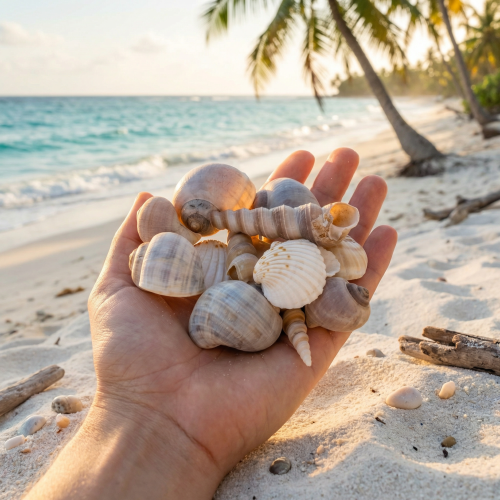 Artículo Conchas y caracoles. Elementos decorativos marinos naturales para un diseño de interiores elegante. 500 g.