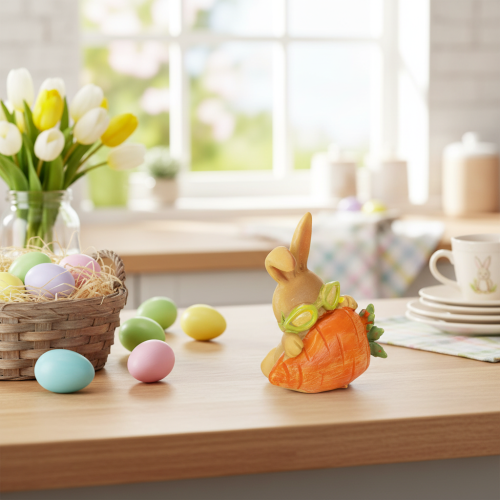 Artículo Conejo decorativo con zanahoria, figuras decorativas de conejito de Pascua, 6 cm, 3 piezas