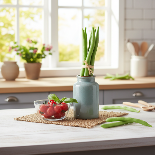 Artículo Frijoles decorativos, vegetales artificiales, verdes, tacto real, 17 cm, 6 piezas