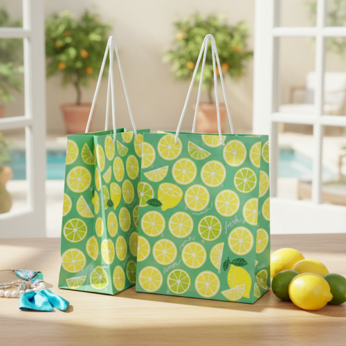 Artículo Bolsa de regalo con asas Motivo limones Papel 18×10×23cm 2uds