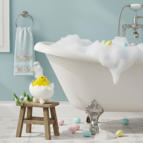 Artículo Adorno de pollito de Pascua, pollito de chenilla en la bañera, amarillo, 9 cm